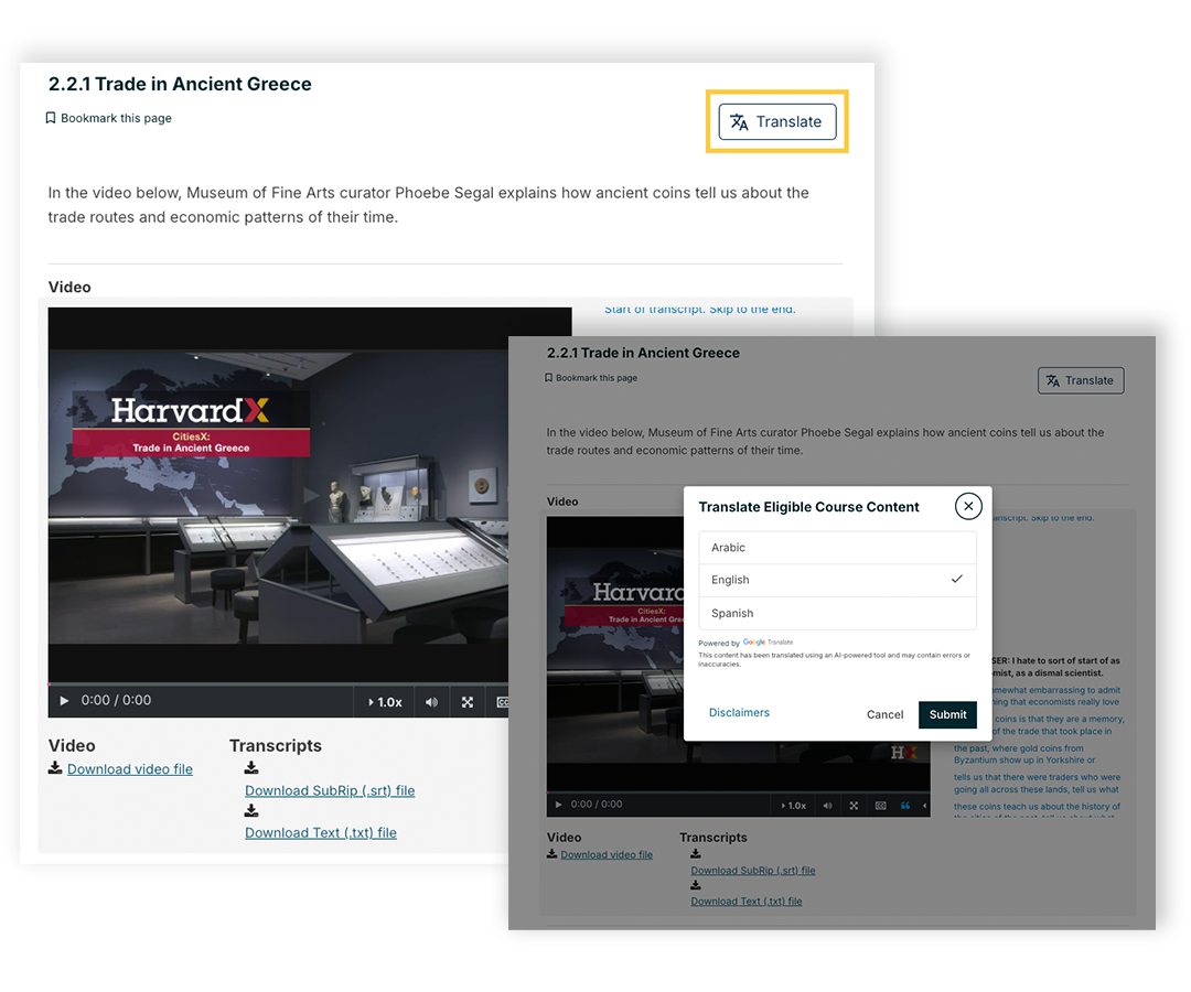 AI course translations example